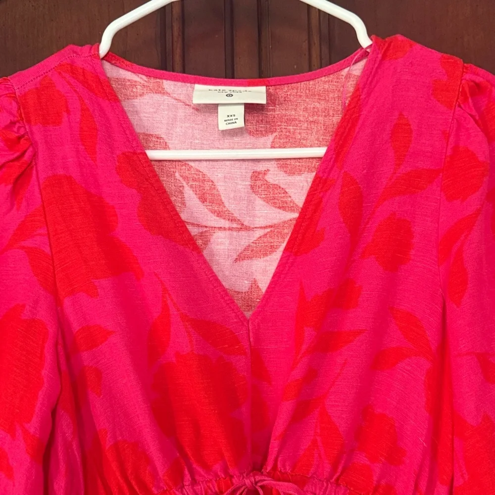 KATE SPADE X TARGET Pink Red Floral Midi Dress XXS Long Sleeve Feminine - Picture 3 of 9